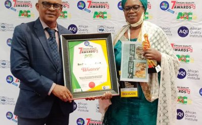 BOA Bags Award of “AFRICA MOST IMPACTFUL AGRICULTURAL FINANCE INSTITUTION OF THE DECADE” by African World Quality Institute, Lagos. South-West, Zonal Manager, Mrs Idiat Folorunsho Receiving the Award On Behalf of the Bank